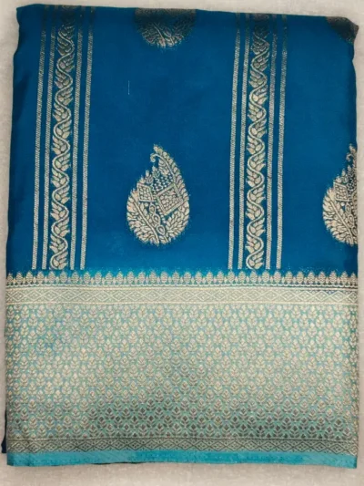 Semi Silk Regal Blue Color With Bluish Cyan Border