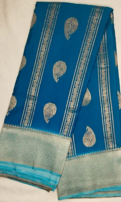 Semi Silk Regal Blue Color With Bluish Cyan Border