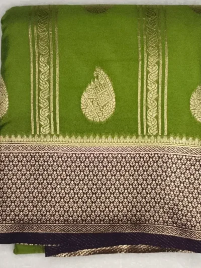 Semi Silk Greenish Yellow Color With Magenta-Red Border