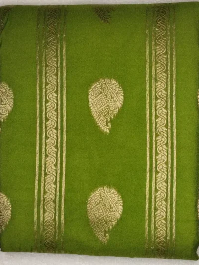 Semi Silk Greenish Yellow Color With Magenta-Red Border