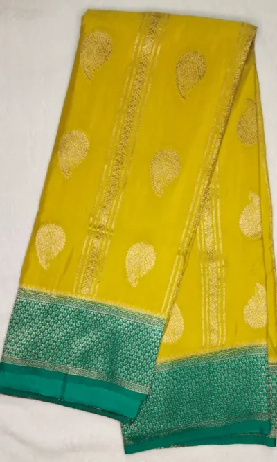 Semi Silk Old Gold Color With Greenish Cyan Border