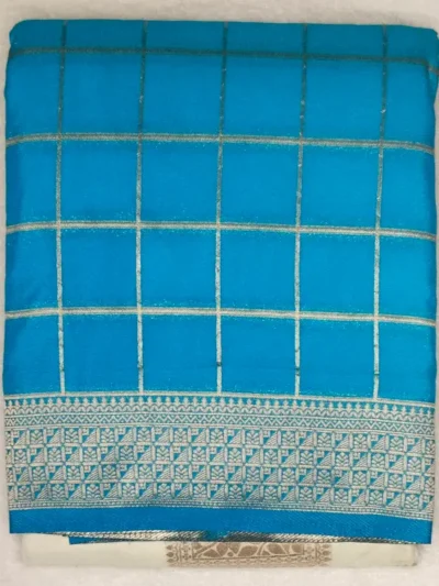 Semi Silk Bluish Cyan Color With Egyptian Blue Border