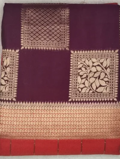 Semi Silk Magenta Red Color With Orangy Red Border