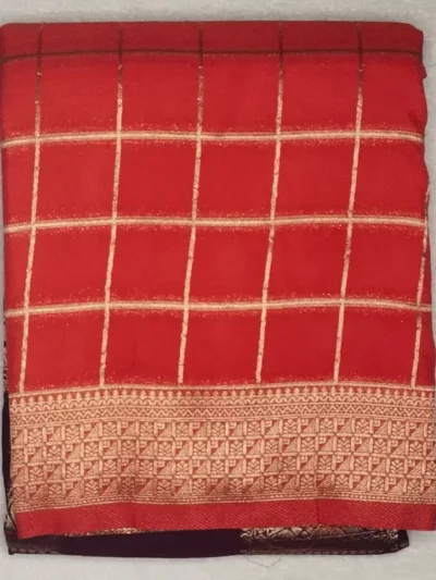 Semi Silk Magenta Red Color With Orangy Red Border