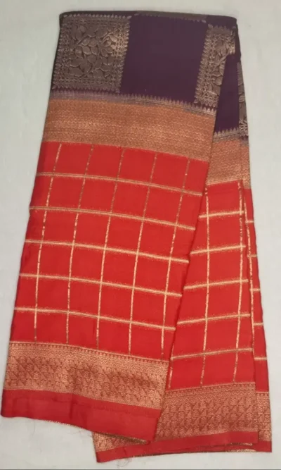 Semi Silk Magenta Red Color With Orangy Red Border