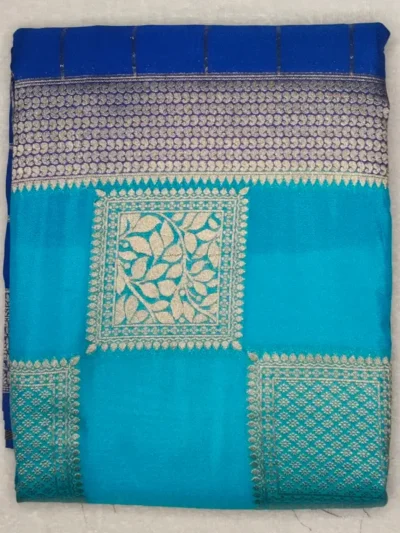Semi Silk Bluish Cyan Color With Egyptian Blue Border