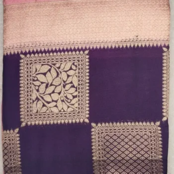 Semi Silk Pinkish Red Color With Purple Blue Border