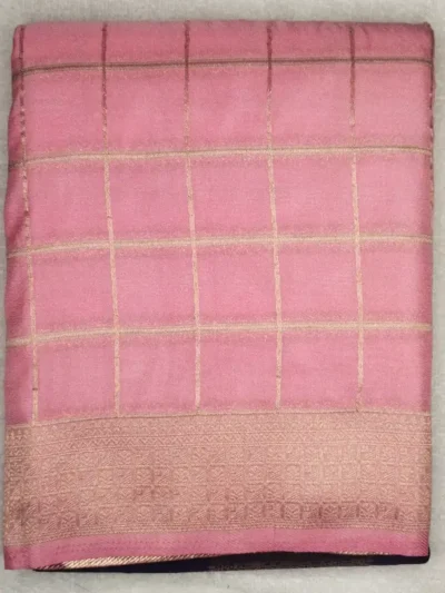 Semi Silk Pinkish Red Color With Purple Blue Border