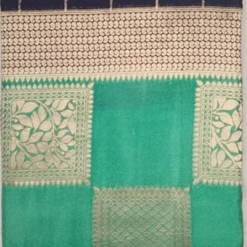 Semi Silk Green Cyan Color With Purple Blue Border