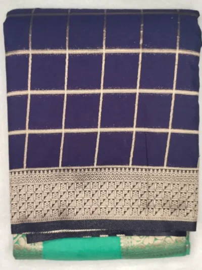 1000290430 Semi Silk Green Cyan Color With Purple Blue Border