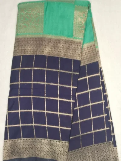 1000290431 Semi Silk Green Cyan Color With Purple Blue Border