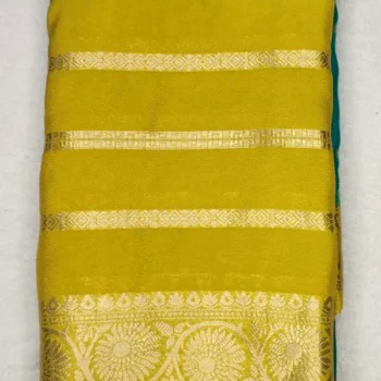 Soft Silk Dark Cyan Color With Satin Sheen Gold Border