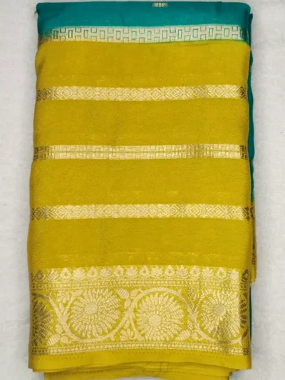 1000290529 Soft Silk Dark Cyan Color With Satin Sheen Gold Border