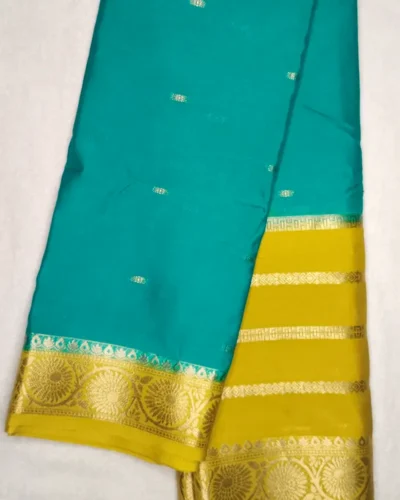 1000290531 Soft Silk Dark Cyan Color With Satin Sheen Gold Border