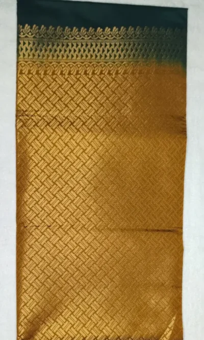 Pure Soft Silk Charleston Green Color With Gold Border