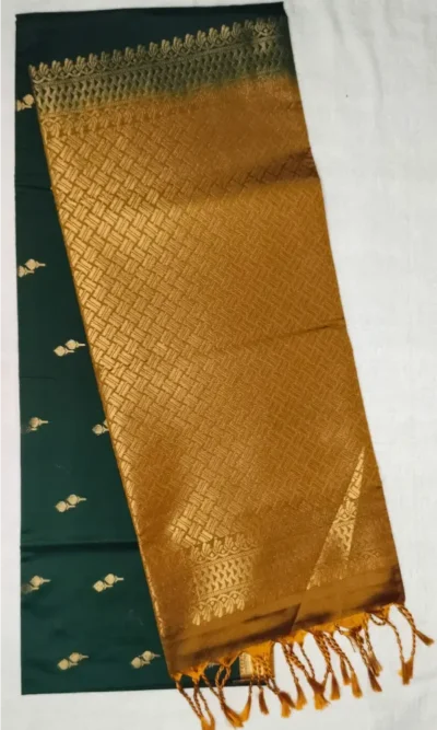 Pure Soft Silk Charleston Green Color With Gold Border