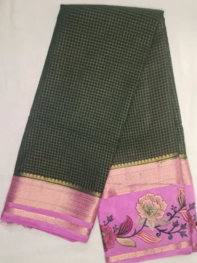 Premium Silk Sarees Silent Black Color With Pink Border