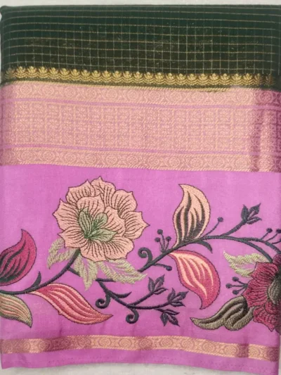 Premium Silk Sarees Silent Black Color With Pink Border