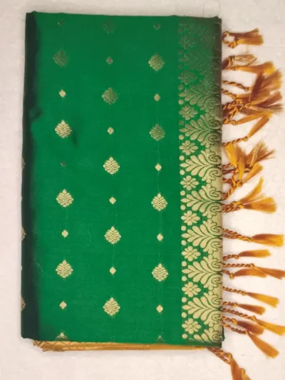 Pure Soft Silk Formal Green Color With Gold Border