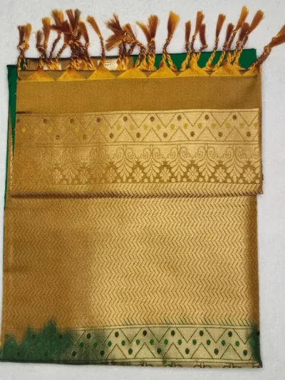 Pure Soft Silk Formal Green Color With Gold Border