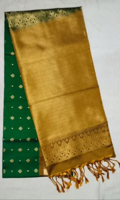 Pure Soft Silk Formal Green Color With Gold Border