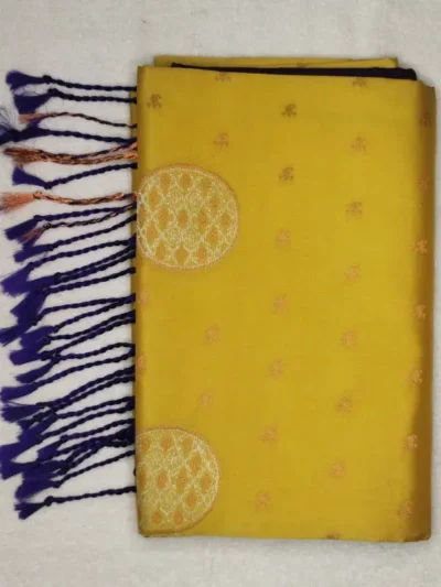 Pure Soft Silk Bold Yellow Color With Cool Purple Border