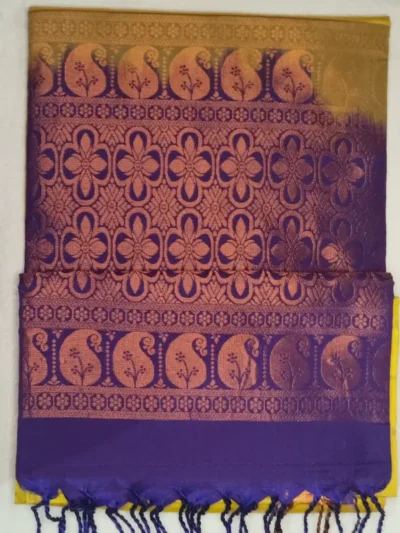 Pure Soft Silk Bold Yellow Color With Cool Purple Border