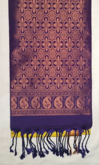 Pure Soft Silk Bold Yellow Color With Cool Purple Border