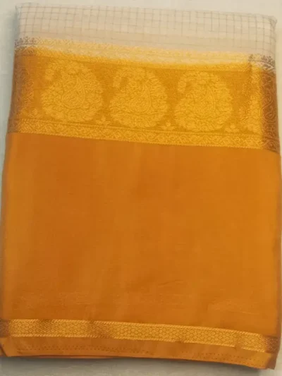 Premium Silk Sarees Light Khaki Color With Orange Brown Border