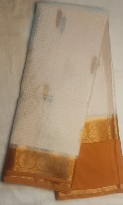 Premium Silk Sarees Light Khaki Color With Orange Brown Border