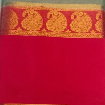 Premium Silk Sarees Battleship Gray Color With Tart Cherry Border