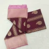 Semi Silk Brown Saree with pink border