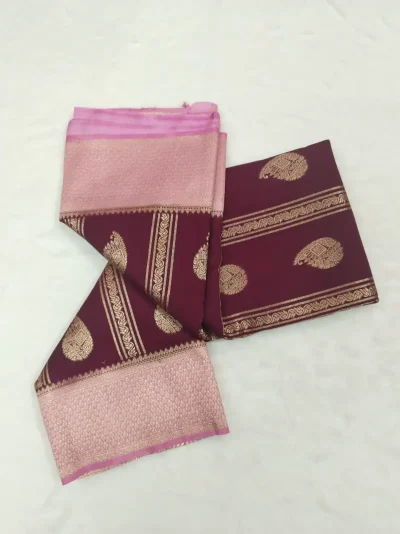 Semi Silk Brown Saree with pink border