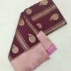 Semi Silk Brown Saree with pink border