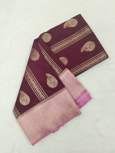 Semi Silk Brown Saree with pink border