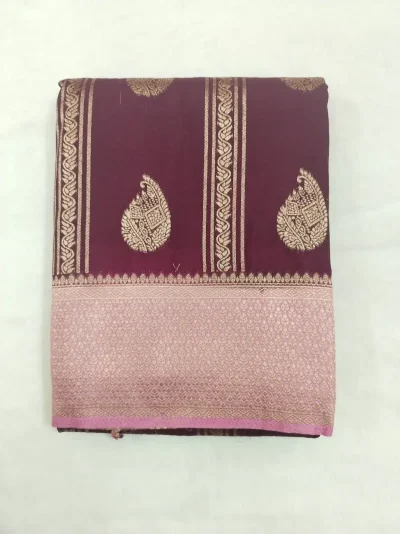 Semi Silk Brown Saree with pink border