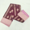 Semi Silk Brown Saree with pink border