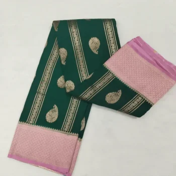 green-saree-img1 Semi Silk Green Saree with pink border