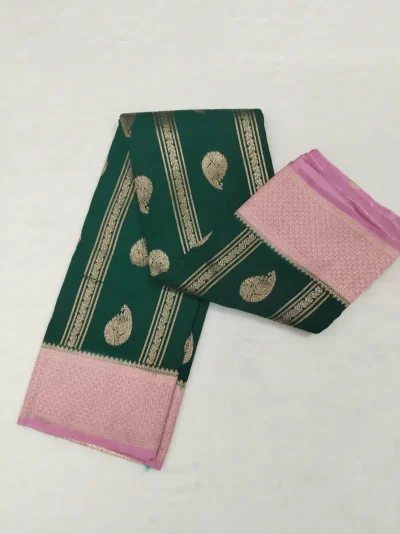 green-saree-img1 Semi Silk Green Saree with pink border