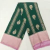 green-saree-img2 Semi Silk Green Saree with pink border