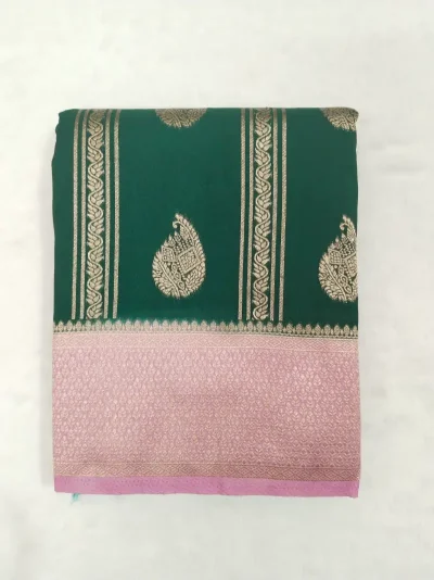 green-saree-img3 Semi Silk Green Saree with pink border