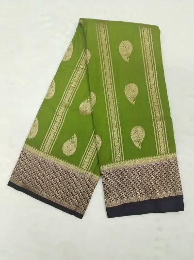 Semi Silk Parrot Green Saree with purple border