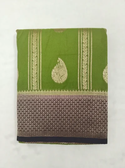 Semi Silk Parrot Green Saree with purple border