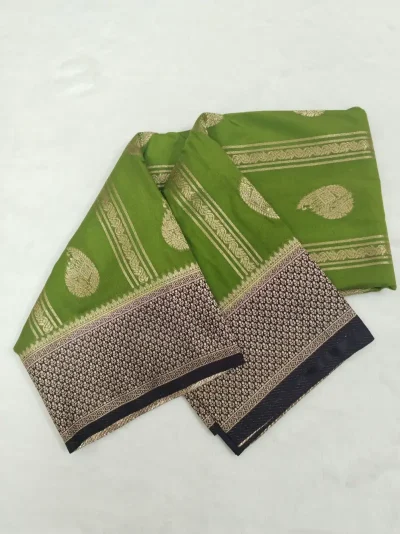 Semi Silk Parrot Green Saree with purple border