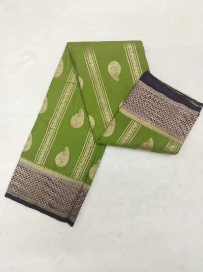 Semi Silk Parrot Green Saree with purple border